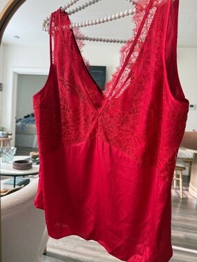 H&M Red Lace V-Neck Chemise Top